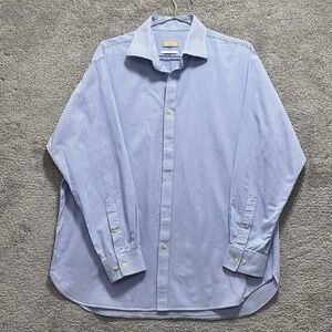 Michael Kors Shirt Men's XL Button-Up Blue Slim Fit Check Long Sleeve Career